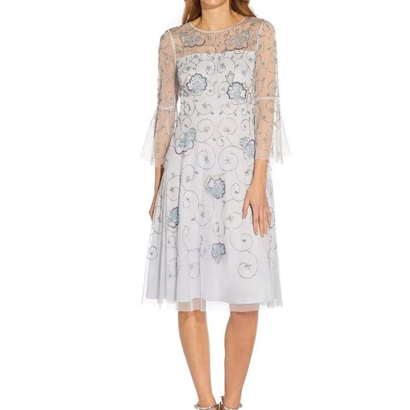 slim fit dress slacks Floral embroidery jewel illusion sweetheart mesh a line long dress GLGL3269  – smcfashion.com main image 1